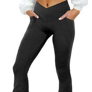 Copyleaf NWT Black Crossover Waisted Flared Legging Yoga Pants Size M